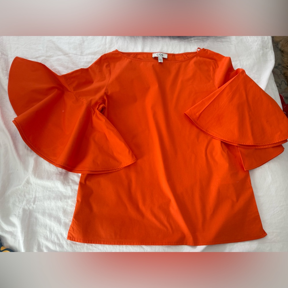 COS Women's Orange Bell Sleeve Top EUC 0024